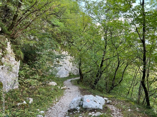 Hiking trails and markings in the canyon of the Koritnica river, Bovec (Triglav National Park, Slovenia) - Wanderwege und Markierungen in der Schlucht des Flusses Koritnica (Triglav-Nationalpark) photo