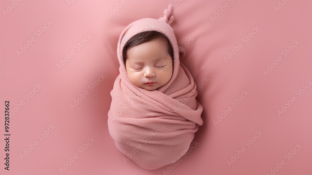 Small baby sleeps on clean pink background surface. Neural network ai generated art Small baby sleeps on clean pink background surface. Neural network ai generated art