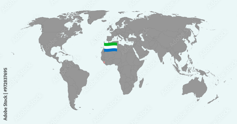 Obraz premium Pin map with Sierra Leone flag on world map. Vector illustration.