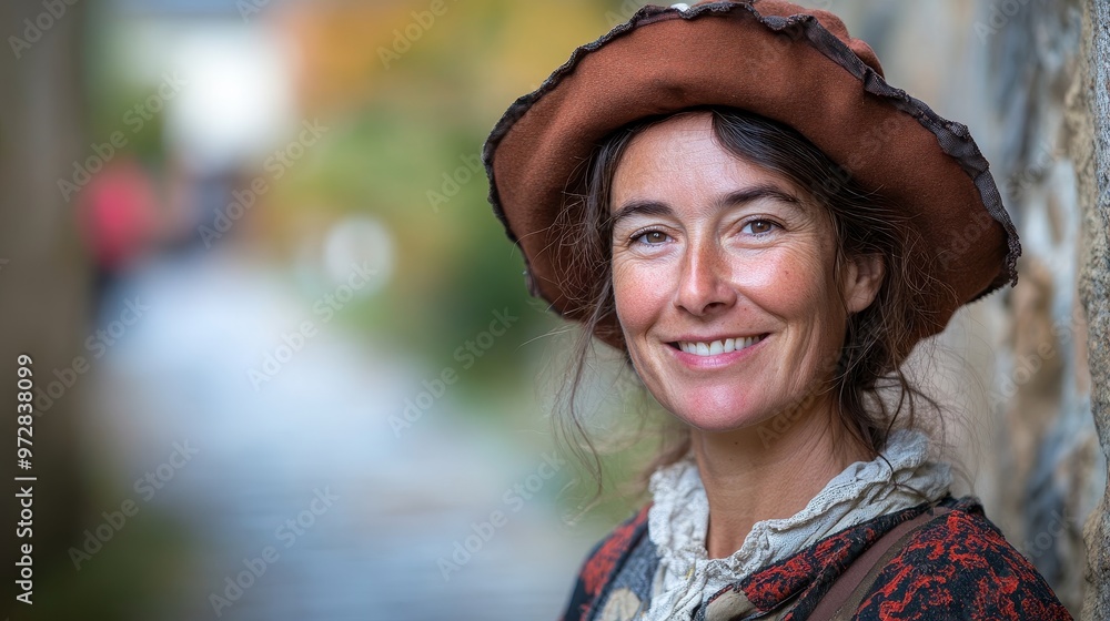 Authentic French Elegance - Middle-aged Woman in Breton Costume with Candid Smile and Natural Beauty Authentic French Elegance - Middle-aged Woman in Breton Costume with Candid Smile and Natural Beauty