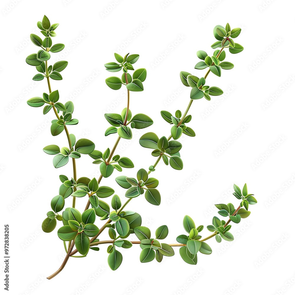 A sprig of thyme, herb element, photorealistic, dark green, isolated on white background A sprig of thyme, herb element, photorealistic, dark green, isolated on white background