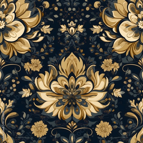 Floral seamless pattern vector wallpaper, vintage design ornament decoration, gold leaf texture nature damask textile decor ornate retro element