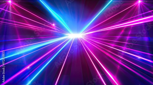 A vibrant display of colorful laser beams radiating outward, creating a dynamic and energetic atmosphere.