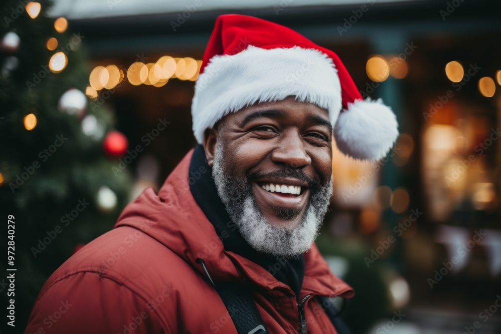 Portrait of a elderly senior man smiling in front of nursing home decorated for Christmas holidays Portrait of a elderly senior man smiling in front of nursing home decorated for Christmas holidays