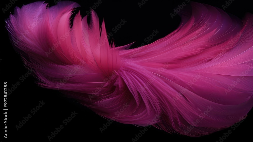 Obraz premium A vibrant display of flowing pink feathers against a dark background, showcasing elegance and movement.