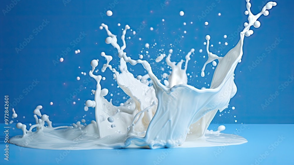 Splashes of milk on a blue background Splashes of milk on a blue background
