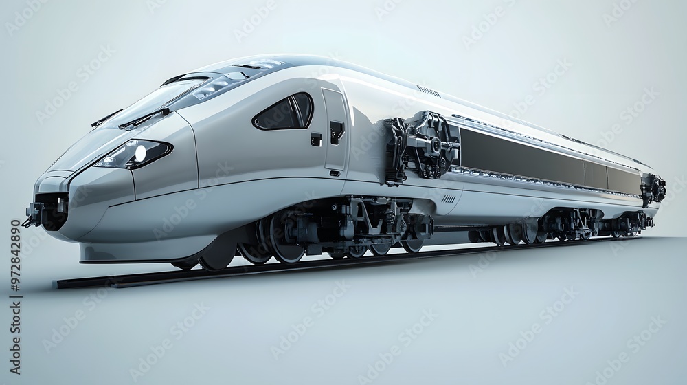 28. **3D render of a high-speed train engine with advanced aerodynamics and drive components 28. **3D render of a high-speed train engine with advanced aerodynamics and drive components