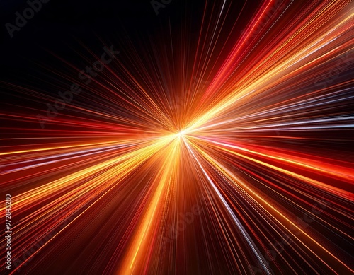  image featuring dynamic, flowing light streaks with a spectrum of warm colors ranging from yellow to deep red, against a dark background. photo