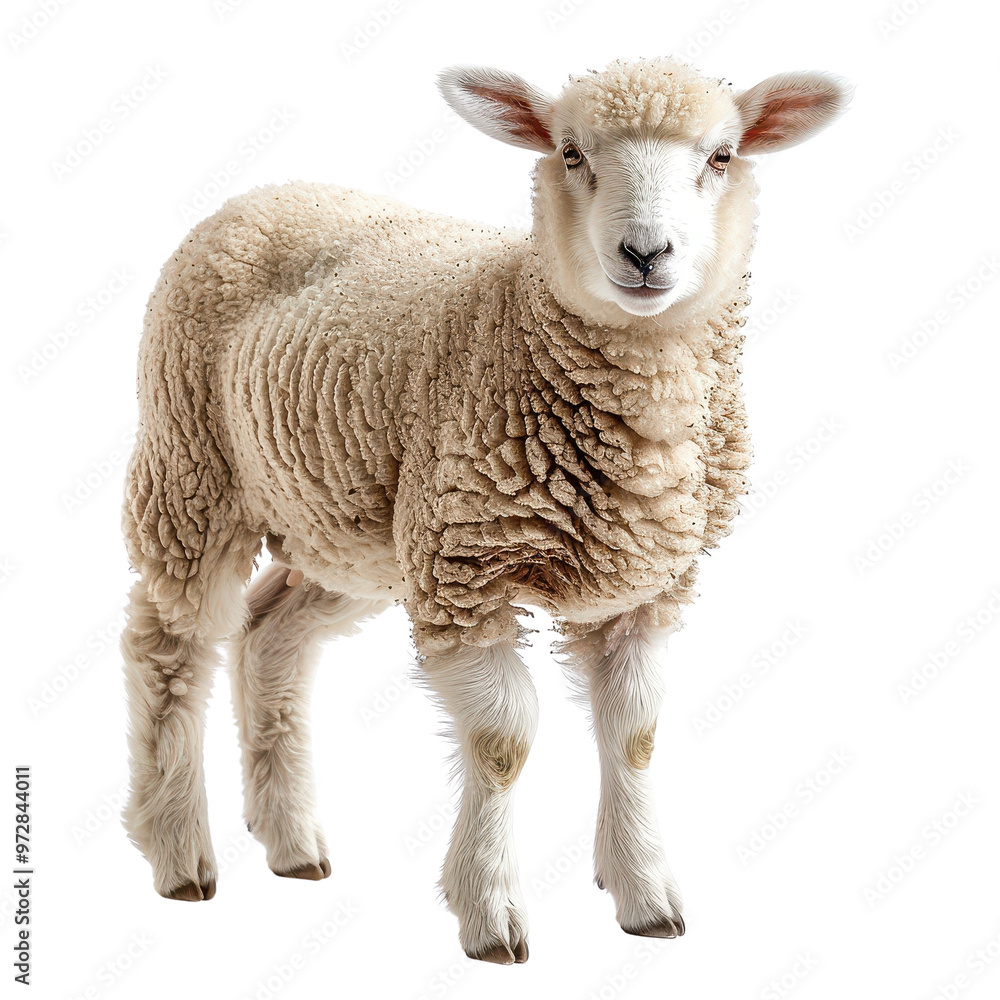 Fototapeta premium Cute white lamb standing isolated transparent background
