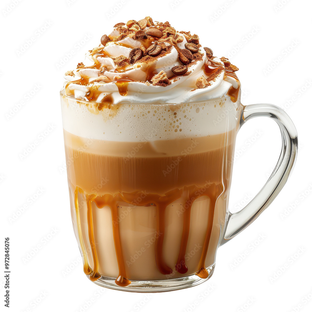 Delicious Caramel Coffee Latte with Whipped Cream and Coffee Beans Delicious Caramel Coffee Latte with Whipped Cream and Coffee Beans