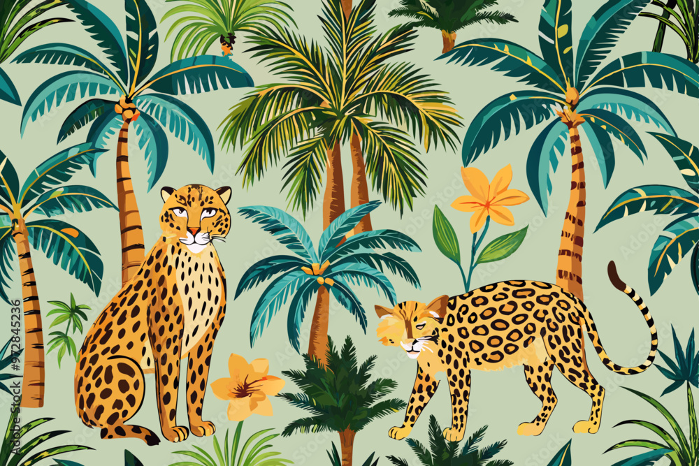 Harmonious pattern of tropical palm Asian leopard.