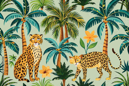 Obraz na płótnie Harmonious pattern of tropical palm Asian leopard. w salonie