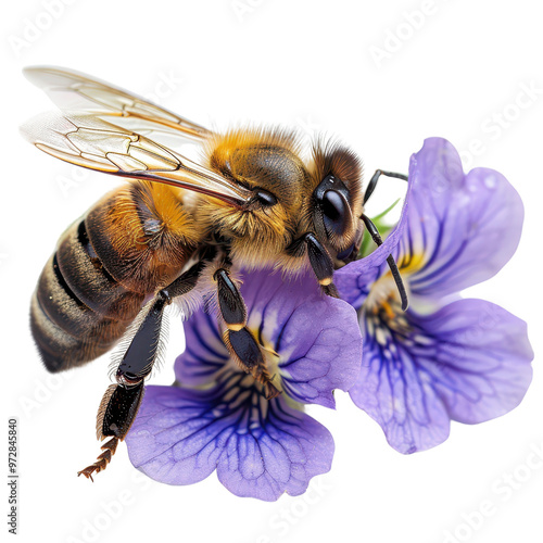 Close Up Bee Pollinating Purple Flower photo