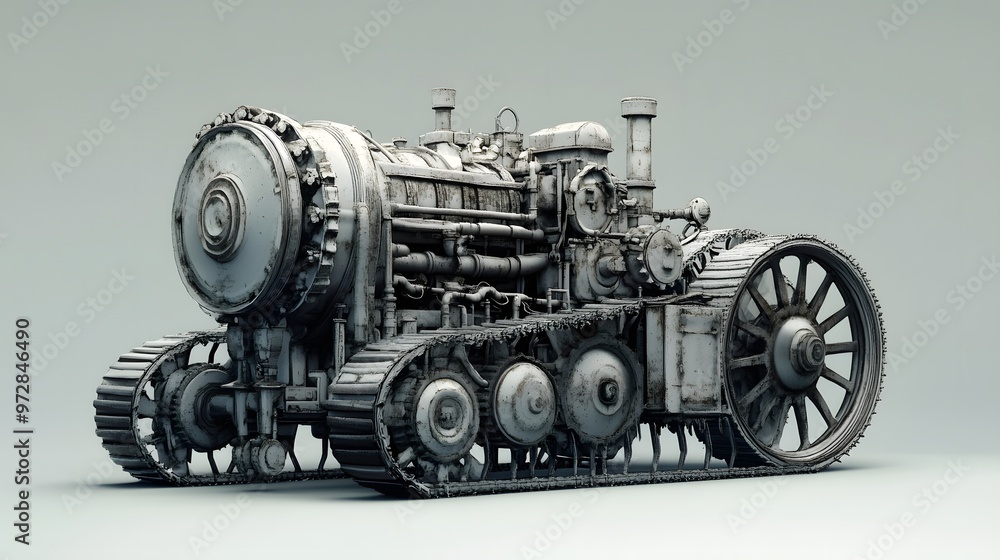 25. **3D depiction of an agricultural engine with rugged components and large cooling fins 25. **3D depiction of an agricultural engine with rugged components and large cooling fins