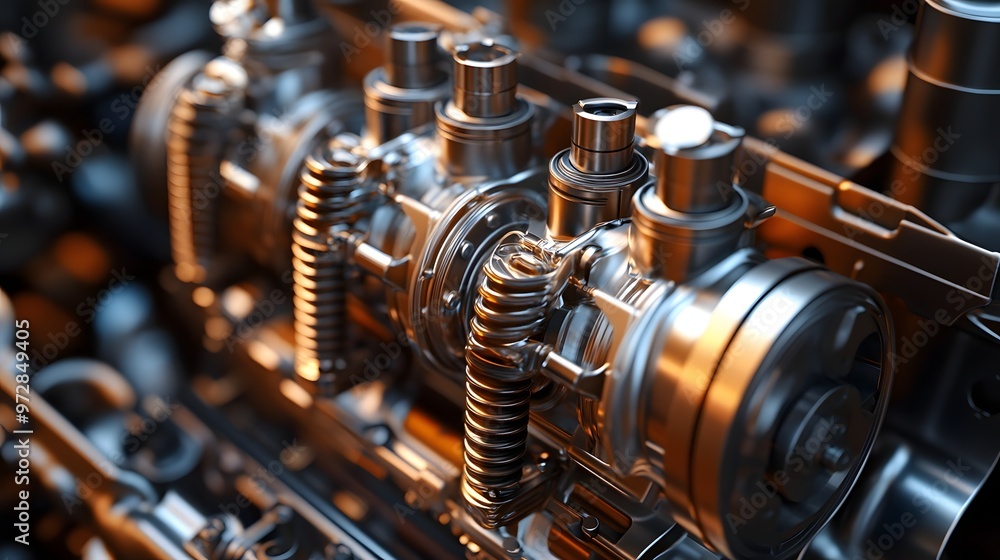 13. **3D depiction of an aircraft piston engine with detailed ...