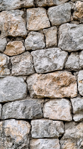 A wall made of large rocks with a gray and brown color