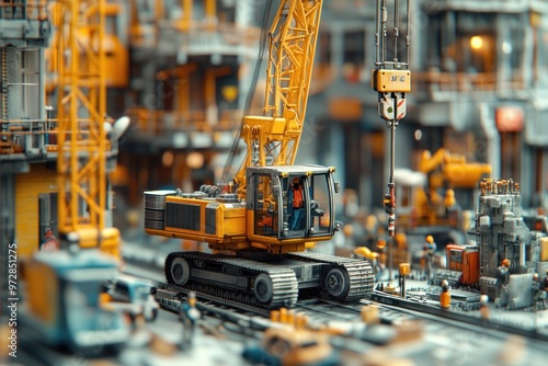 Construction Site Miniature Model with Excavator