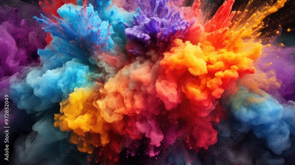 A vibrant explosion of colorful smoke and particles creating an abstract and dynamic visual effect. A vibrant explosion of colorful smoke and particles creating an abstract and dynamic visual effect.