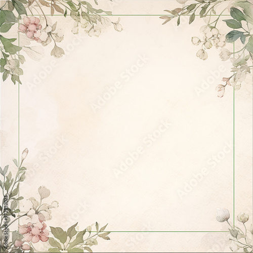 Square blank vintage floral paper background for printable digital paper, art stationery and greeting card illustration idea