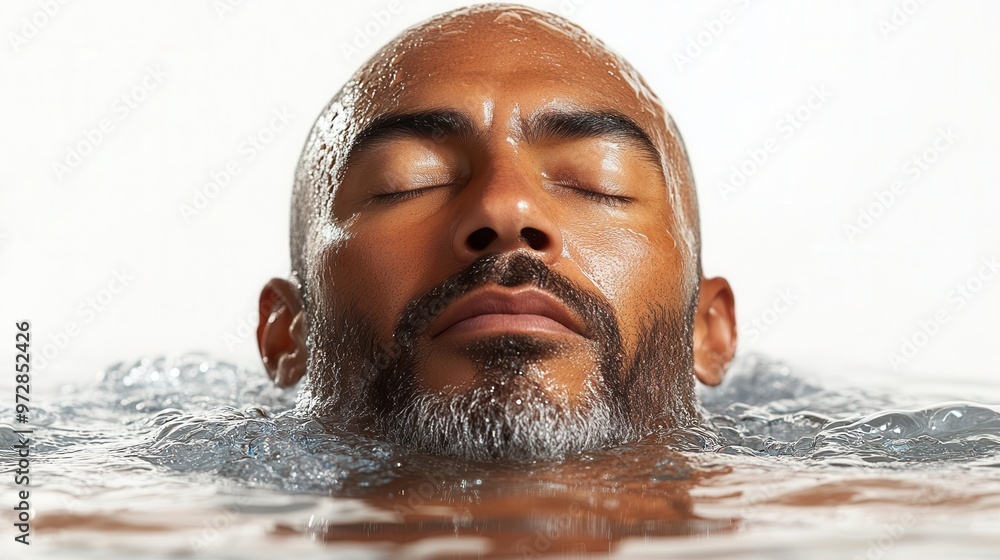A man with closed eyes relaxes in a bath of water A man with closed eyes relaxes in a bath of water