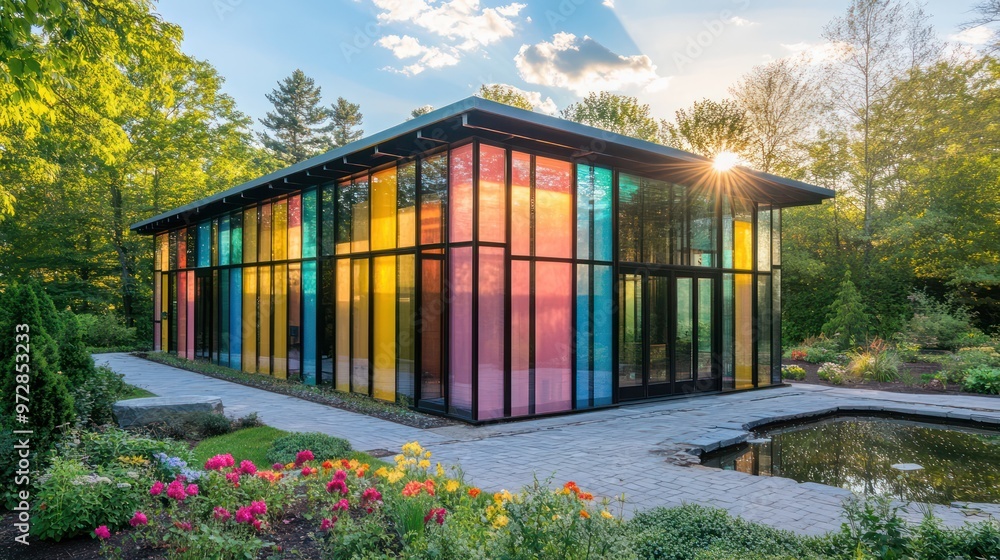 Fototapeta premium A vibrant, modern glass house