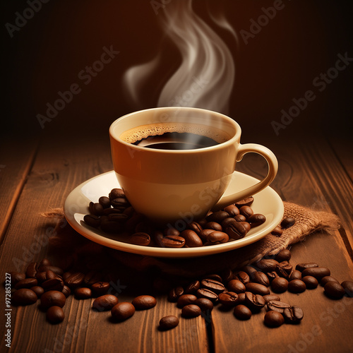 Collection of Visually Appealing Morning Arabica Black Coffe Cups and Beans