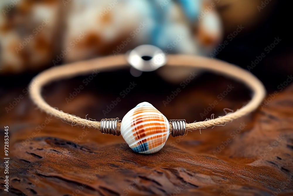 A minimalist shell bracelet, made with a single small shell on a thin hemp cord, embodying simple elegance and love for the ocean A minimalist shell bracelet, made with a single small shell on a thin hemp cord, embodying simple elegance and love for the ocean