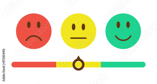 Feedback emoji design. Customer satisfaction rating scale using emoticons - bad, normal, good. Three-level approval rating with smile. Vector.