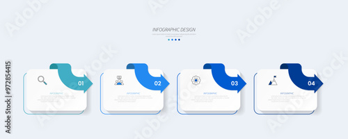 Modern business infographic template, geometric shape with 4 options or steps icons.