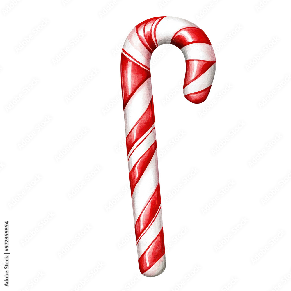 Obraz premium A festive red and white candy cane, perfect for holiday-themed decorations and sweet treats during the Christmas season.