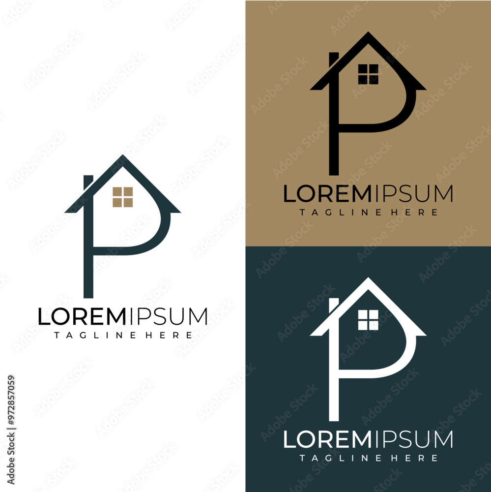 lettering at monogram P home real estate line modern logo lettering at monogram P home real estate line modern logo
