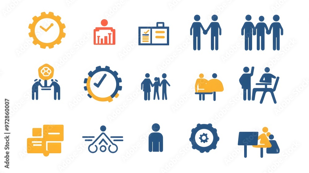 A Set of Simple Icons Depicting Various Business and Organizational Concepts A Set of Simple Icons Depicting Various Business and Organizational Concepts