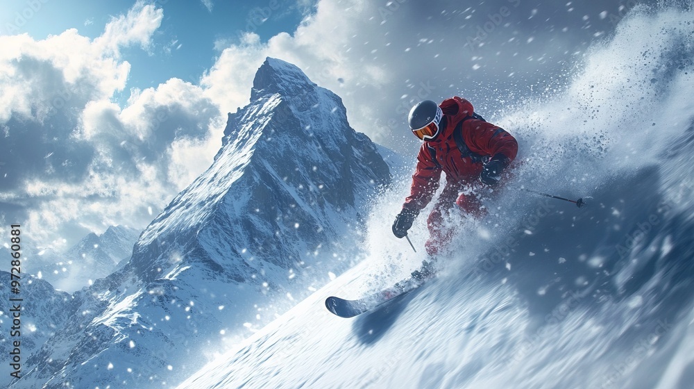 Skier tackling a challenging mogul field on a snowy mountain, with sharp turns and snow flying in every direction. 4K hyperrealistic photo. Skier tackling a challenging mogul field on a snowy mountain, with sharp turns and snow flying in every direction. 4K hyperrealistic photo.