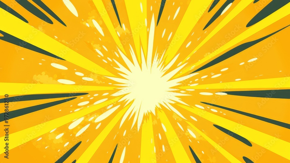 Fototapeta premium A vibrant explosion of yellow rays emanating from a central point, creating a dynamic and energetic visual effect.