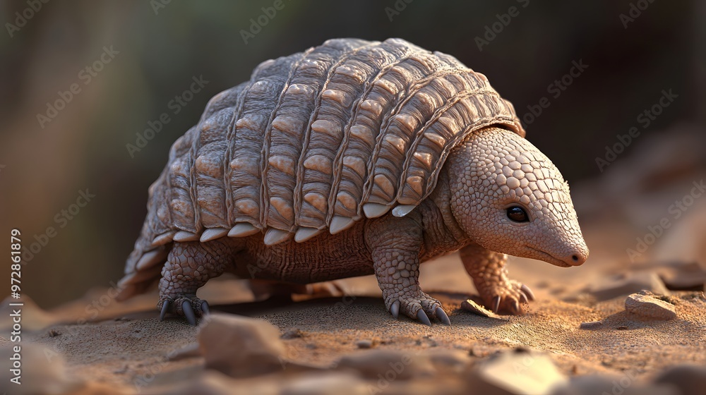 Fototapeta premium 41. **Detailed 3D depiction of a baby armadillo with soft armor and tiny legs