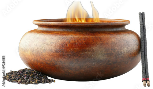 Wallpaper Mural A ceramic pot with a flame and incense sticks Torontodigital.ca