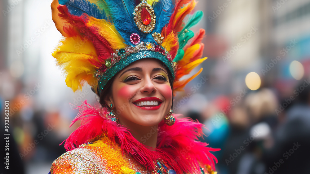 Thanksgiving parade participant in festive costume Thanksgiving parade participant in festive costume