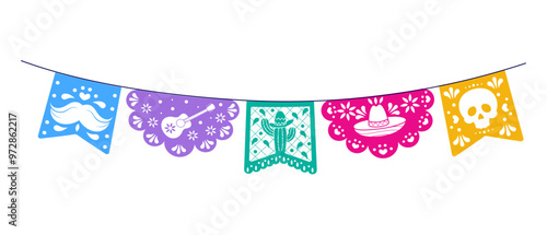 Day of the Dead flag set, elements on isolated blom background.