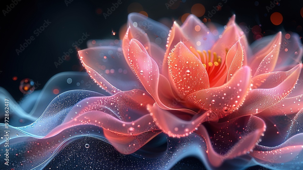 Vibrant Science Fiction Lotus Flower: A High-Definition Gradient Wave Blend with Flowing Light in CG Vibrant Science Fiction Lotus Flower: A High-Definition Gradient Wave Blend with Flowing Light in CG