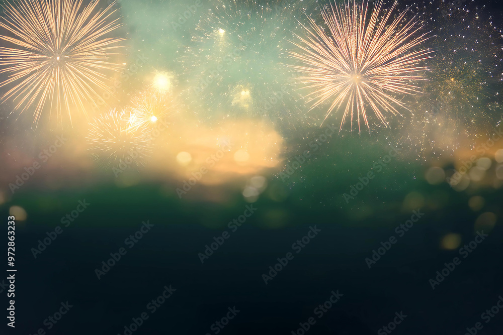 Fototapeta premium Colorful firework with bokeh background. New Year celebration, Abstract holiday background