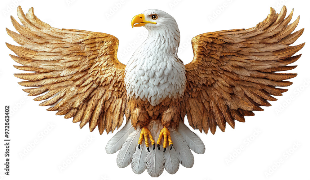 Fototapeta premium A detailed wooden carving of a bald eagle with wings outstretched