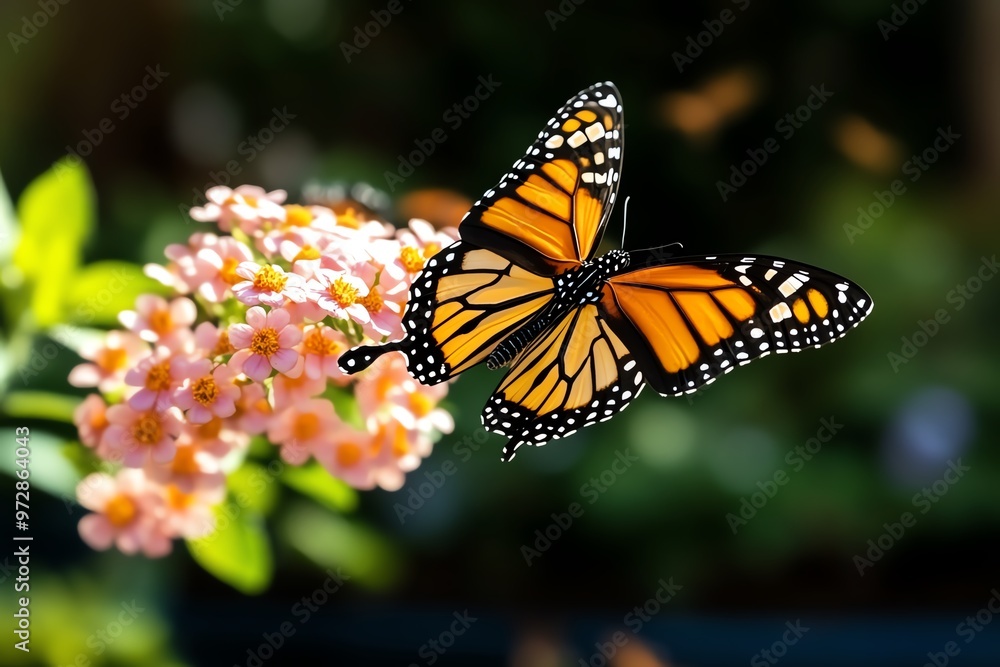 Obraz premium A swarm of monarch butterflies migrating, their delicate wings fluttering as they travel thousands of miles across the continent