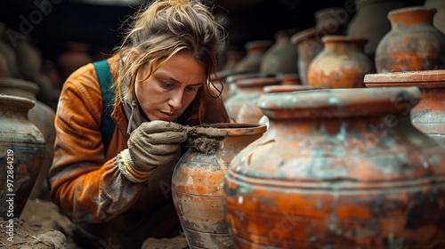 Wallpaper Mural Craftsperson Shaping Traditional Pottery in a Workshop Surrounded by Clay Jars and Tools Torontodigital.ca