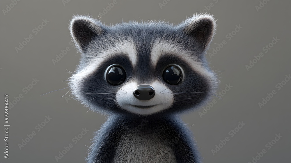 46. **Detailed 3D model of a baby raccoon with round eyes and a playful expression 46. **Detailed 3D model of a baby raccoon with round eyes and a playful expression