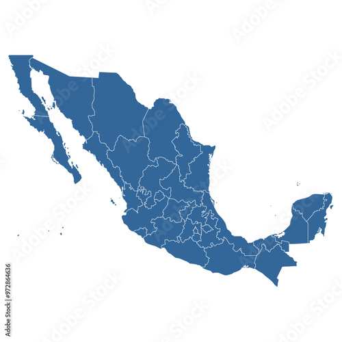 Editable vector outline map of Mexico divided into States