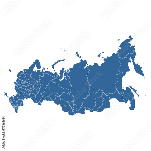 Editable vector outline map of Russia divided into federal districts and subjects