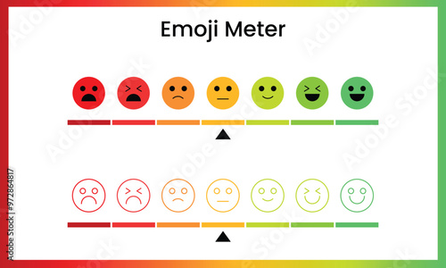 Customer satisfaction meter. emoticon satisfaction meter, Mood scale, from red angry face to happy green emoji. Line and fill color emoji