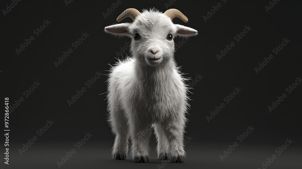 Fototapeta premium 28. **Cute 3D model of a fluffy baby goat with playful horns and soft fur