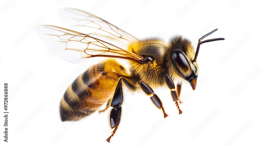 honeybee flying on a white background. honeybee flying on a white background.