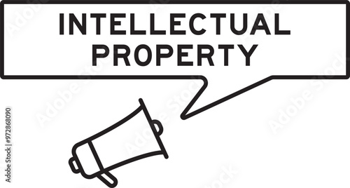 Megaphone icon with speech bubble in word intellectual property on white background